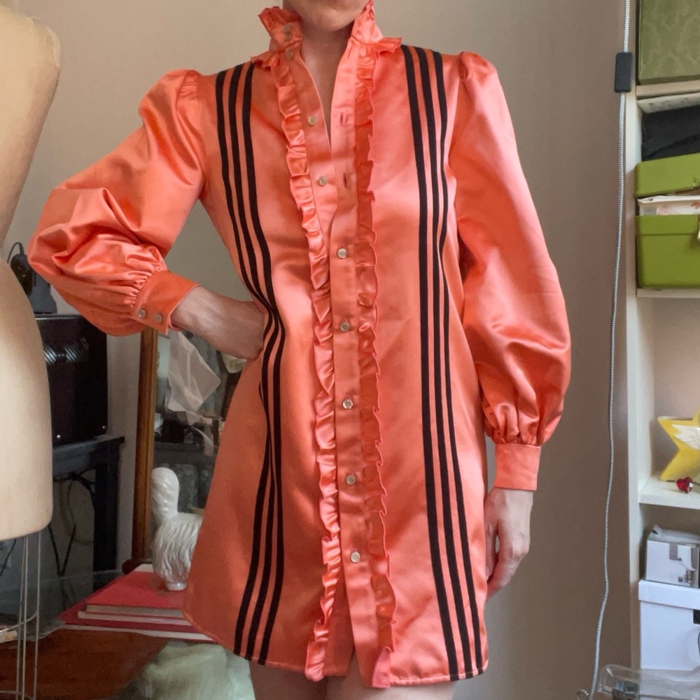 Gucci x Adidas silk shirt dress in orange